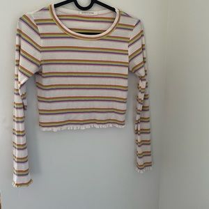 White and rainbow Striped cropped long sleeve shirt
